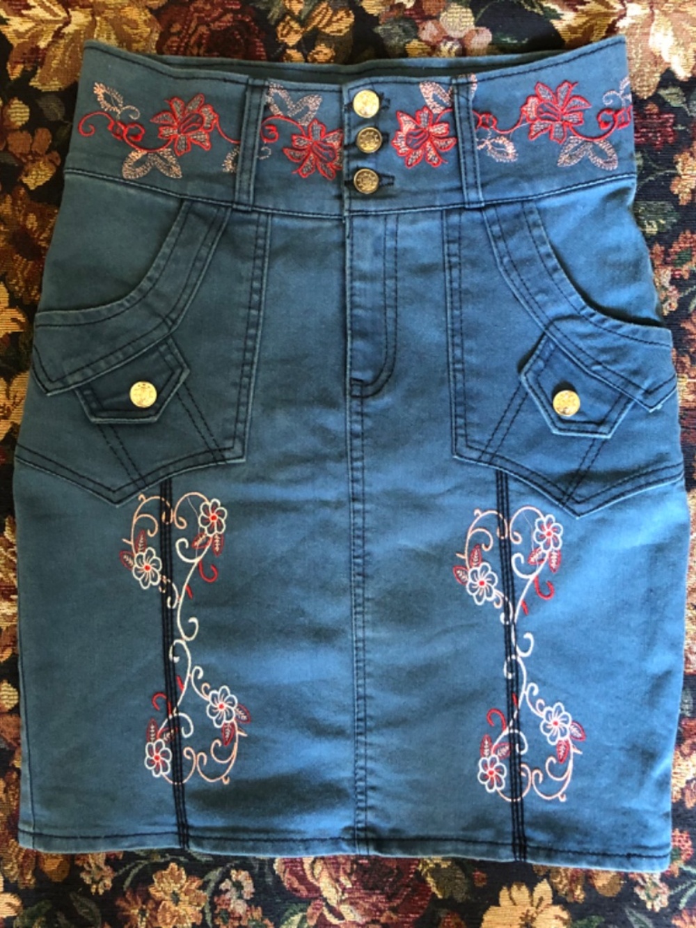 Vintage Y2K Embroidered Corset High Waist Denim Skirt 28 - Picture 5 of 8